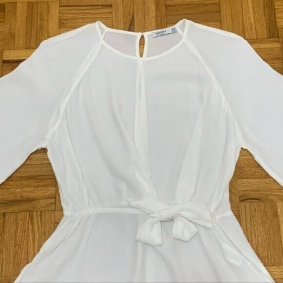 Bershka Romantic White Blouse with 3/4 Sleeves Women's Size Medium Flowy Boho - Picture 3 of 10
